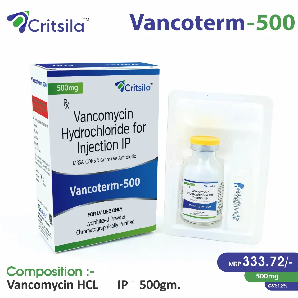 Vancomycin (500mg) Injection at the best price in PCD Pharma Franchise for Bacterial Infection Treatment.